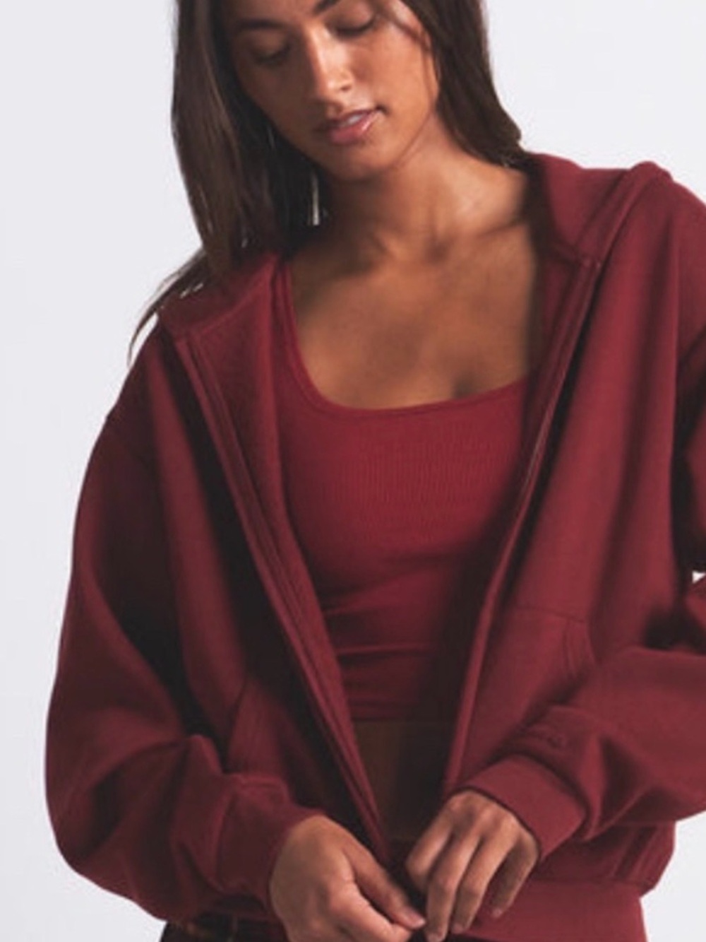 NWT SKIMS cotton fleece classic zip up hoodie • Merlot • Small